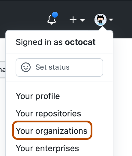 Your organizations in the profile menu