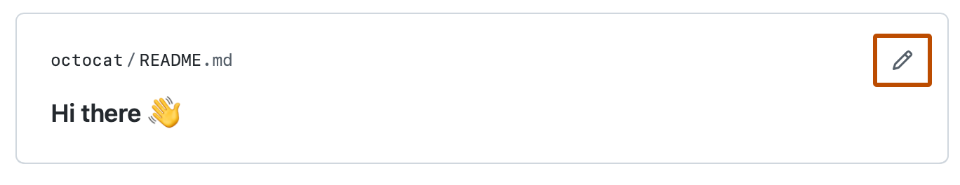 Captura de pantalla del archivo LÉAME del perfil de @octocat. Un icono de lápiz aparece en naranja oscuro.