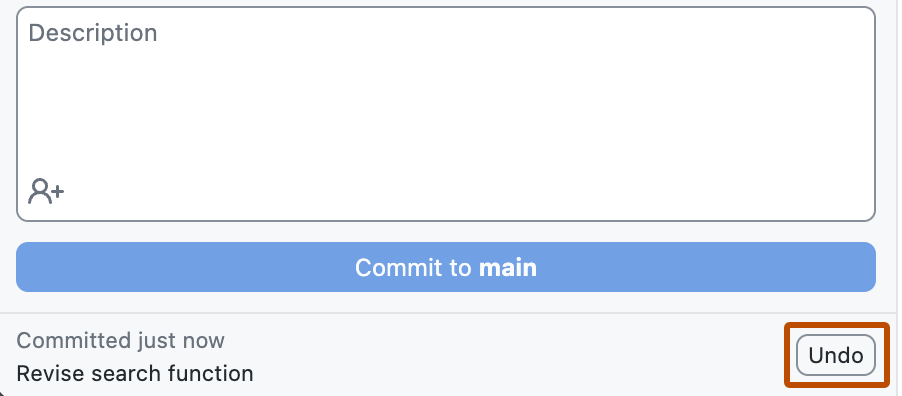 Screenshot of part of the "Changes" tab. Next to the commit message, a button, labeled "Undo", is highlighted with an orange outline.