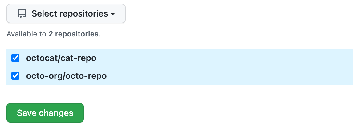 Screenshot showing a list of two repositories. Each has a selected checkbox.