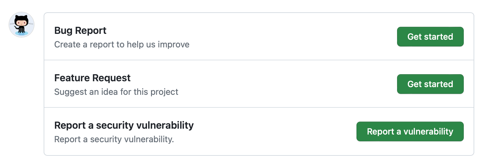 New issue page showing issue template choices