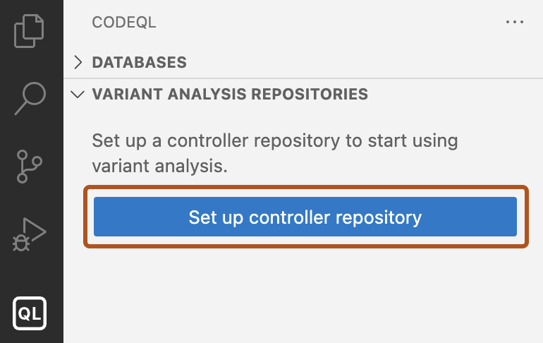 [バリアント分析リポジトリ] ビューのスクリーンショット。 [コントローラー リポジトリのセットアップ] ボタンが濃いオレンジ色で強調表示されています。