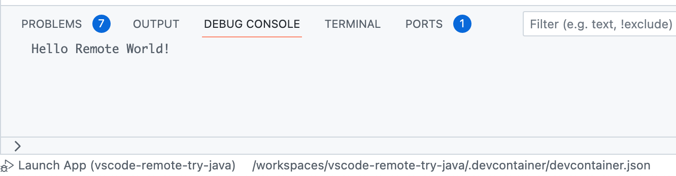 Capture d’écran de la sortie du programme « Hello Remote World! » dans la « Console de débogage ».