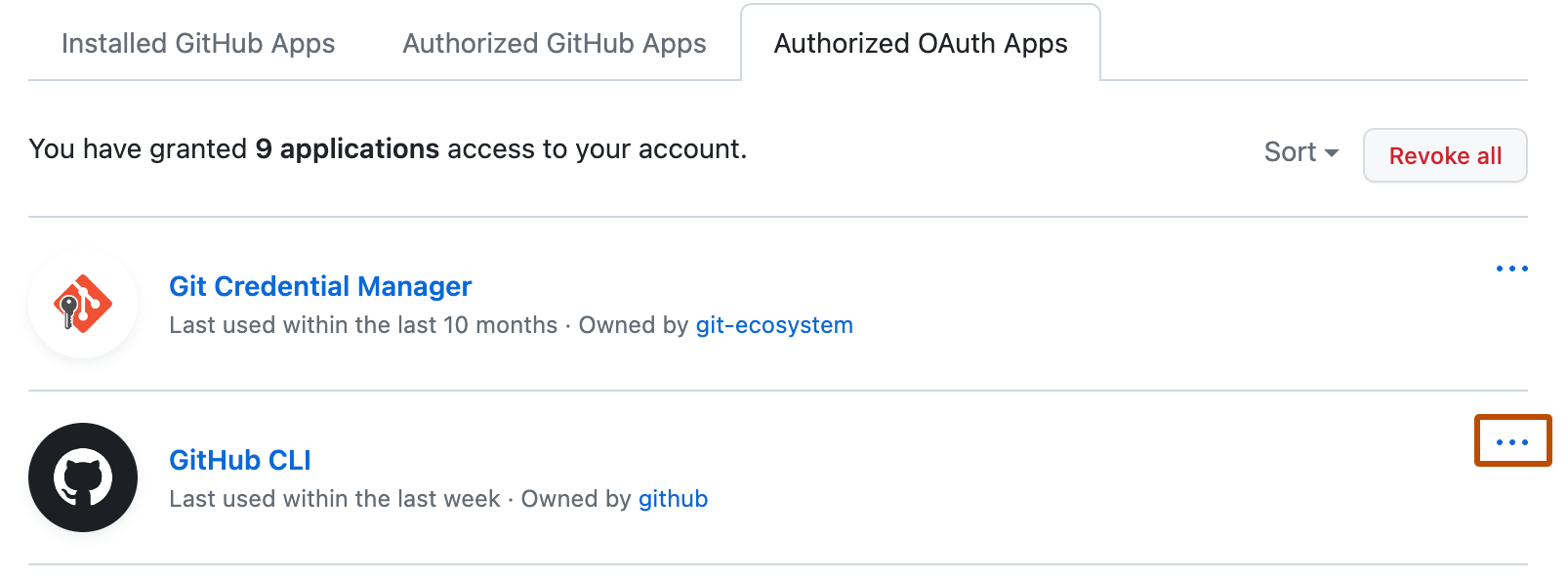 許可された OAuth App のリスト