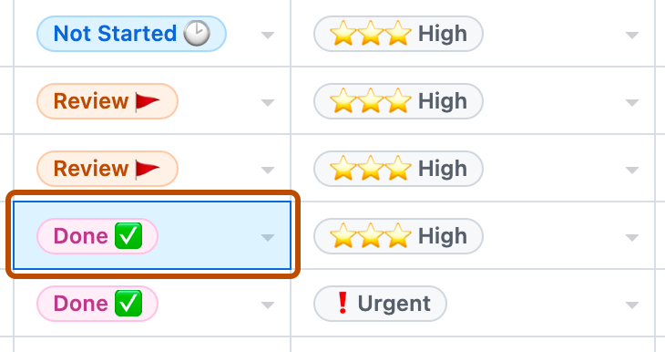 Screenshot showing two columns on a table layout. One cell is selected and is highlighted with an orange outline.