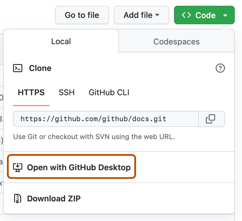 "Open with GitHub Desktop" button