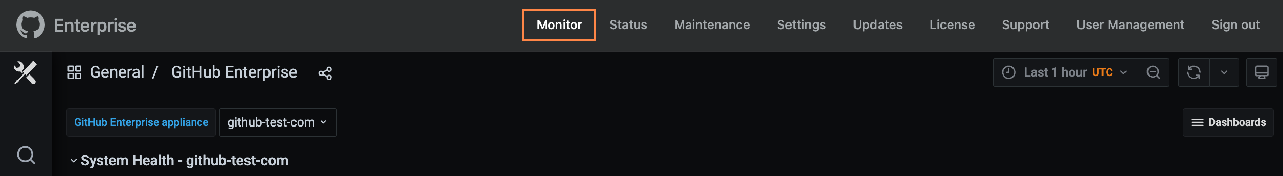 The Monitor Dashboard link