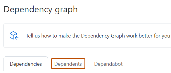 Captura de pantalla de la página "Gráfico de dependencias". La pestaña "Dependientes" aparece resaltada con un contorno naranja.