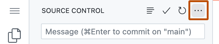 Capture d’écran de la barre latérale « Contrôle de code source ». Le bouton de sélection (trois points) est mis en surbrillance avec un contour orange foncé.