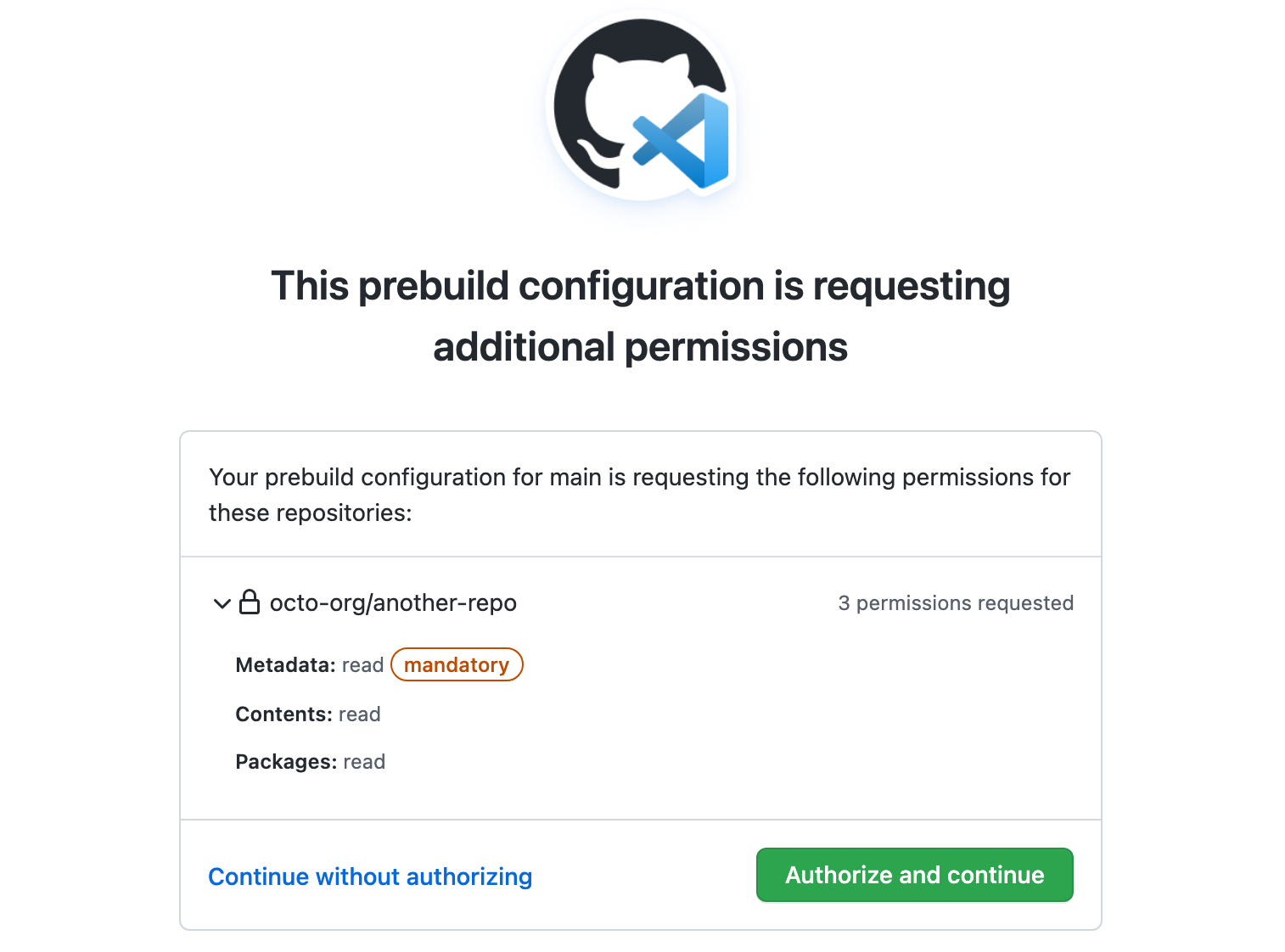 Capture d’écran d’une page d’autorisation pour une configuration de prébuild. Trois autorisations sont listées dans cette demande.